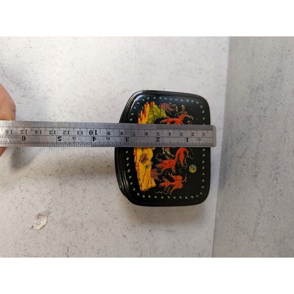 Russian Lacquer Box – Firebird Folklore Scene, Hand-Painted Palekh Style, Red - Picture 9 of 9